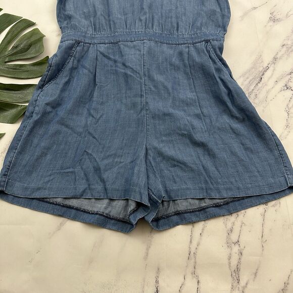 Banana Republic Womens Chambray Romper Shorts Size 12 New Blue Flutter Sleeve - Picture 4 of 11